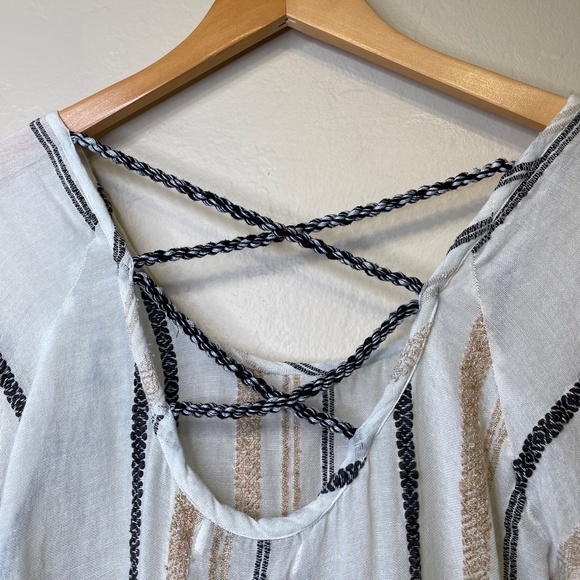 Ada Kamara | Criss Cross Embroidered Striped Textured Knit Peplum Boho Blouse - Picture 9 of 13